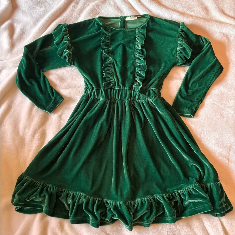 The Campamento Green Velvet Kids Dress 7/8